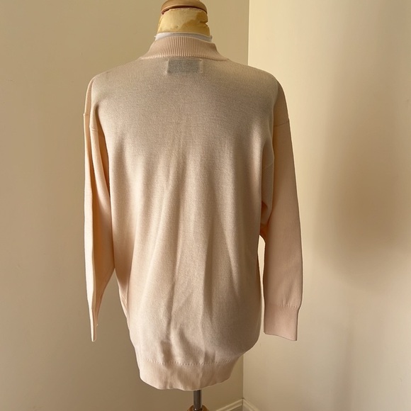 BALLANTYNE Size M cream merino wool gold front button Scottish cardigan - Picture 4 of 8